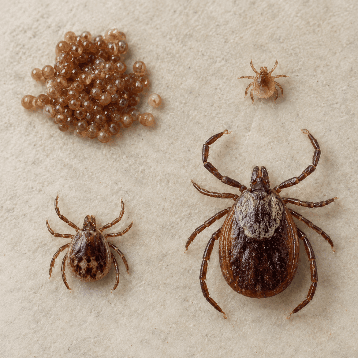 Tick life stages shown at different sizes