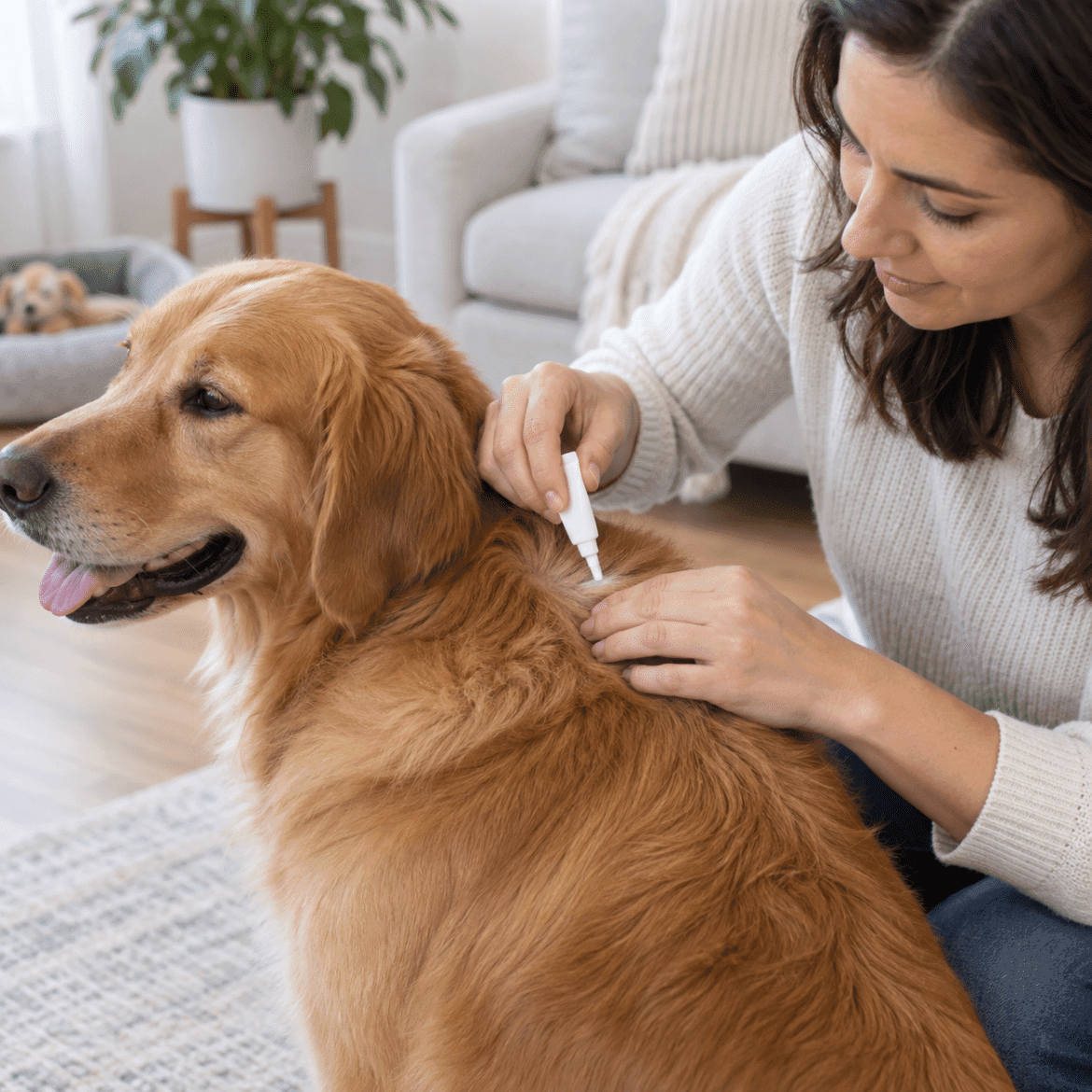 Generic topical treatment being applied to a dog's back